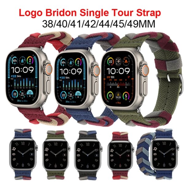 Logo Bridon Single Tour Strap For Apple Watch Series 9 45mm 41mm 44mm 42mm Nylon Sport Bracelet Ultra 2 49mm SE 6 7 8 38mm 40mm