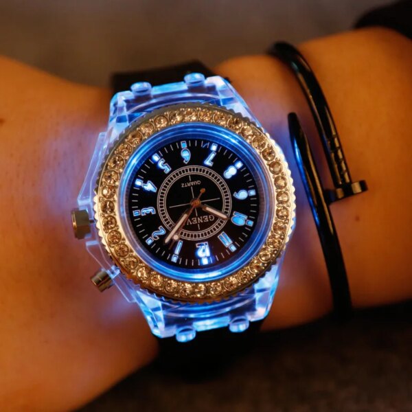 Luminous Personality Rhinestone Led Harajuku Korean Fashion Trend Male and Female Student Couple Jelly Quartz Watch