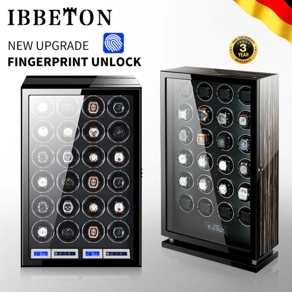 Luxury Automatic Watch Winder12 24 30 Slot Wood Mechanical Watch Box Fingerprint Unlock Quiet Mabuchi Motor Watches Storage Safe