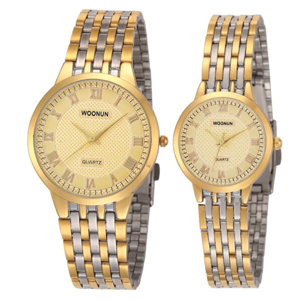 Luxury Couple Watches Gold Watches Women Men Stainless Steel Analog Quartz Watches Men Women Wristwatches Lovers Watches