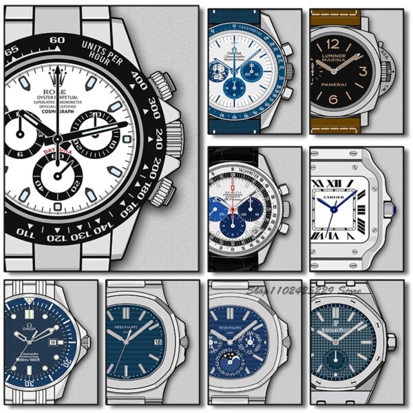 Luxury Famous Brand Watch Dial Canvas Printing Painting Art Poster Decoration Modern Wall Art Home Room Decoration