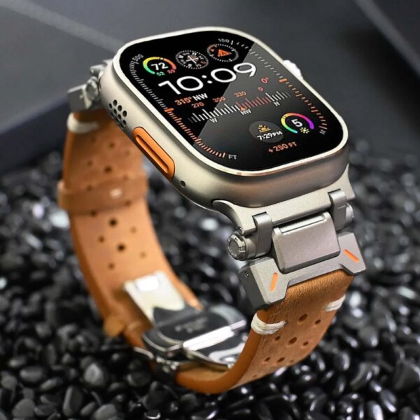 Luxury Genuine Leather Strap For Apple Watch 49mm Band 45mm 44mm 42mm Mens Bracelet For iWatch Series 7 8 6 5 Se 9 Ultra Correa