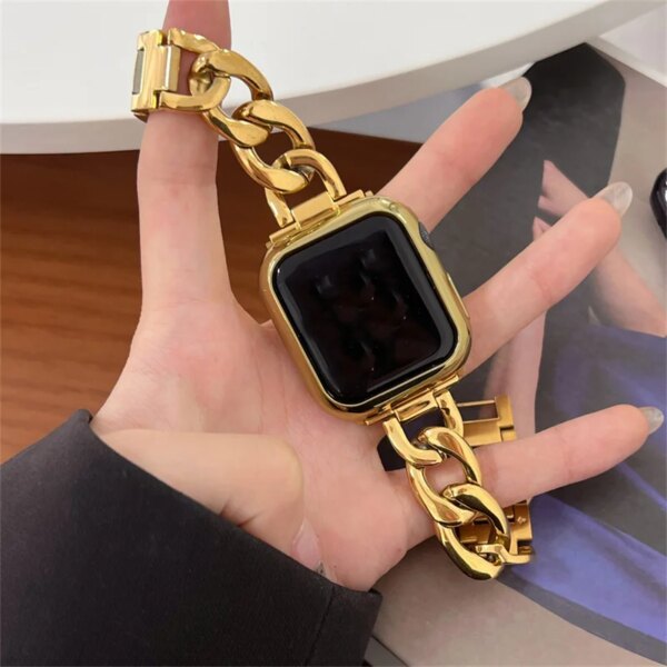 Luxury Gold Watch Band For Apple Watch 44mm 8 7 9 41mm  6 5 Stainless Steel Women Bracelet For iWatch Ultra 40mm 42mm 49mm Strap