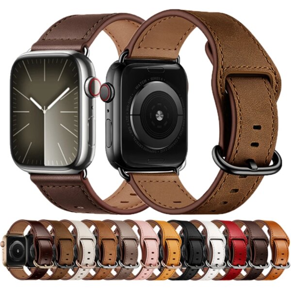 Luxury Leather Strap For Apple Watch Series 9 8 7 41mm 45mm 40mm 44mm 42mm 38mm Luxury Men Women Band For iWatch Ultra 2 1 49mm