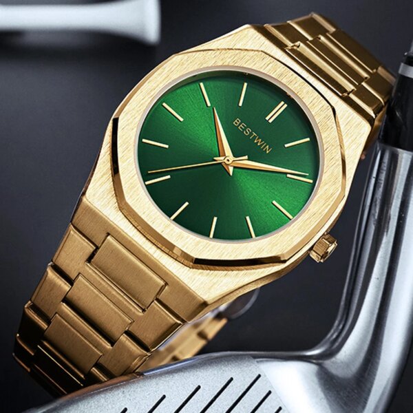 Luxury Men Watch Fashion Men's Quartz Wristwatch Classic Brand Gold Black Green Dial Roman Numbers Watches Business Man Clock