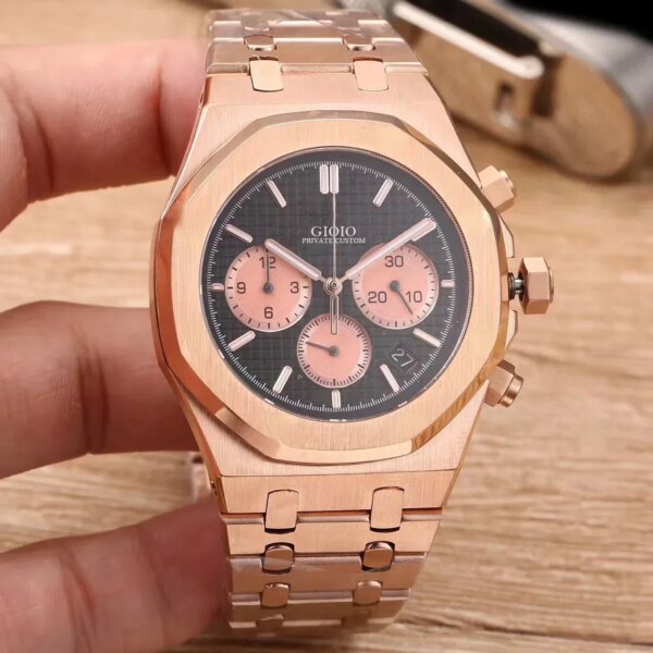 Luxury New Men Watch Quartz Chronograph Watches Stainless Steel Bracelet Silver Rose Gold Black Sport Sapphire Glass