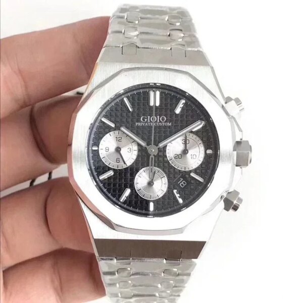 Luxury New Men Watch Quartz Chronograph Watches Stainless Steel for Oaks Silver Rose Gold Luminous Black Blue Sapphire Glass