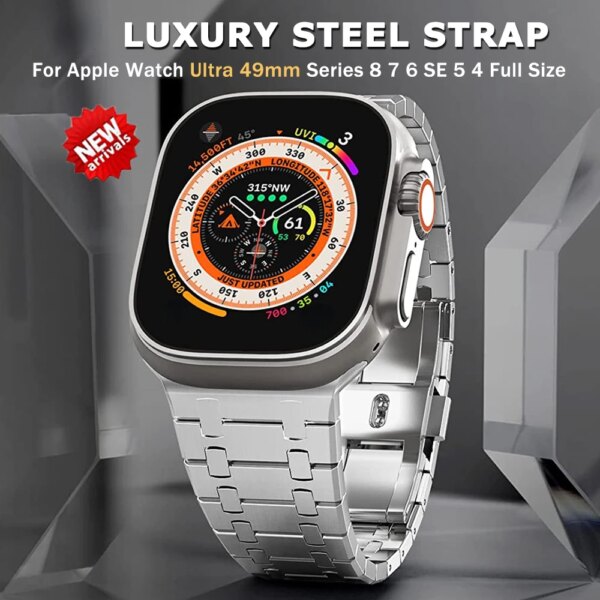 Luxury Stainless Steel Strap For Apple Watch Ultra 2 49mm Series 9 8 7 45mm 44mm 41mm Metal Band+Case For iWatch 6 5 4 40mm 42mm