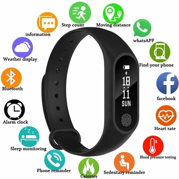 M2 Sports Smart Bracelet Men Women Smart Reminder Step Counting Bluetooth Heart Rate Fitness Tracker Smartwatch For Android IOS