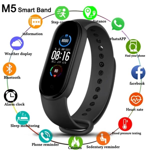 M5 Smart Bracelet Men Pressure Heart Rate Color Screen Bluetooth Pedometer Sports Bracelet Watch Women