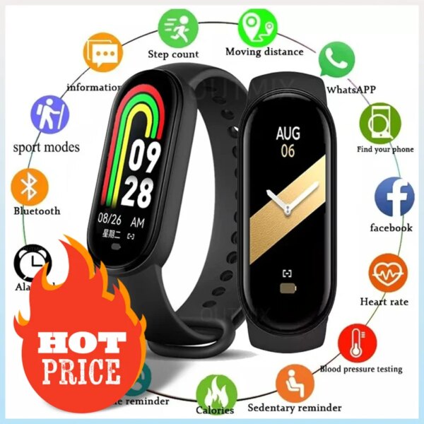 M8 Smart Watch Smartband Heart Rate Men Women Smartwatch Fitness Tracker Blood Pressure Sport Smart Bracelet for Xiaomi M7 M6 M5