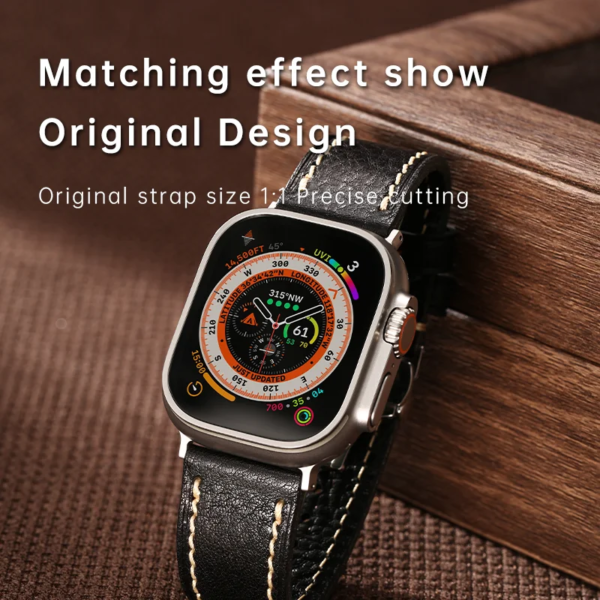 MAIKES Compatible with Apple Watch Band 49mm Ultra 2 45mm 44mm 41mm Genuine Leather Watch Straps for iWatch Series 9 8 7 6 5 4