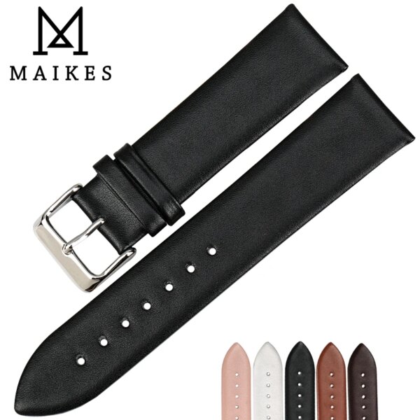 MAIKES Genuine Leather Watch Bracelet Watch Accessories Watch Strap Black Watchband For MIDO DW CK TIMEX TISSOT CASIO Watch Band