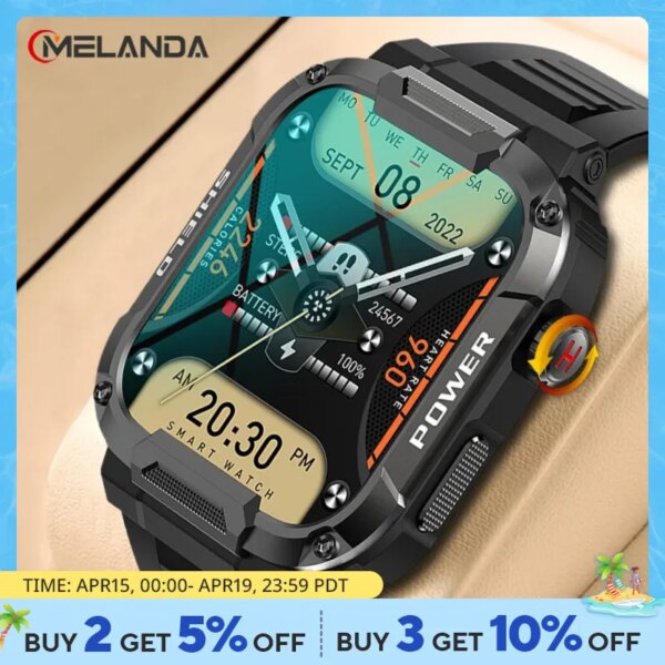 MELANDA 1.85 Outdoor Military Smart Watch Men Bluetooth Call Smartwatch For Android IOS IP68 Waterproof Sports Fitness Watches