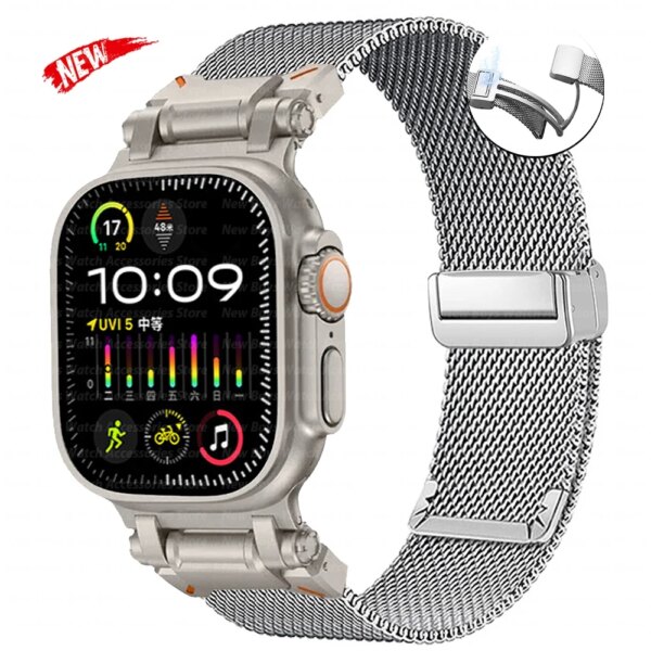 Magnetic Metal Strap for Apple Watch Ultra 2 49mm Series 7 8 9 45mm Stainless Steel Bracelet for Iwatch 6 5 4 Se 44mm 42mm Band