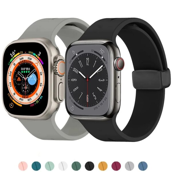 Magnetic Strap For Apple Watch Band 49mm 44mm 45mm 40mm 41mm 42mm Soft Sport Silicone Bracelet Iwatch Series 9 8 Ultra 7 6 5 4 3