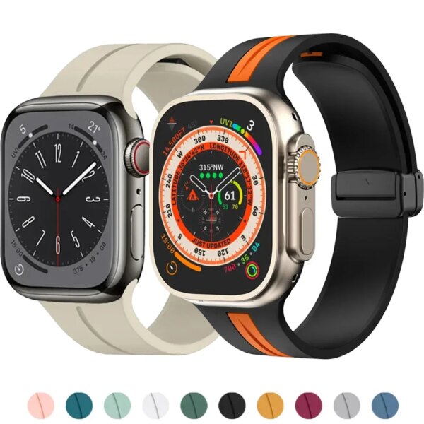 Magnetic Strap For Apple watch band 44mm 40mm 49mm 45mm 41mm 38mm 44 mm silicone correa iwatch series 9 7 8 6 5 3 ultra SE bands