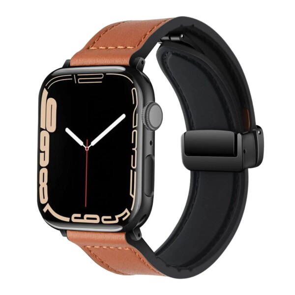 Magnetic strap for Apple watch ultra 2 band 49mm 44mm 40mm 45mm 41mm Genuine Leather+silicone bracelet iWatch series 9 8 7 6 se