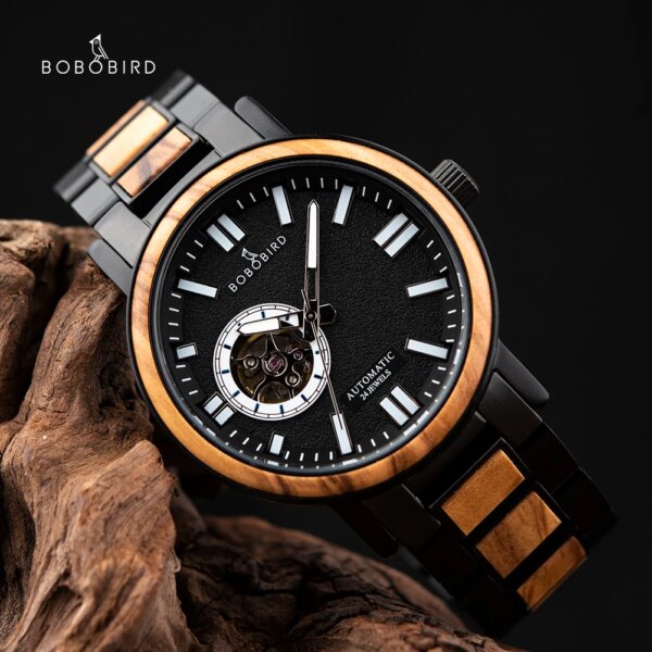 Mechanical Watch BOBO BIRD Men Wood Wristwatches Japan Movement Waterproof Olive Wood Strap Stainless steel montre homme Custom