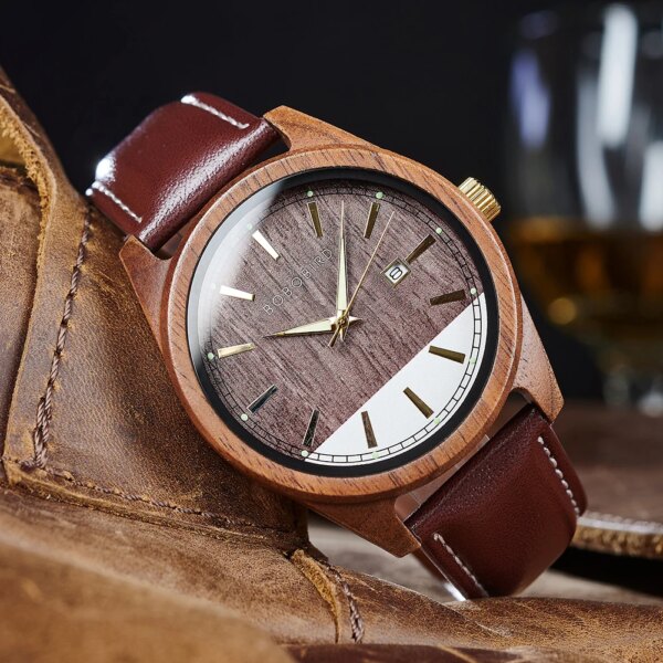 Men's Leather Wristwatch New BOBO BIRD Watch Men Wooden Watches Special Design Japanese Quartz Movement Timepieces Custom Gift