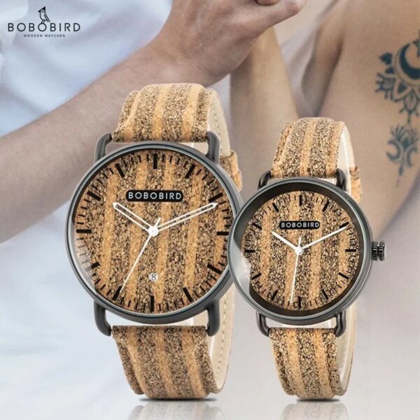 Men's Wristwatch BOBO BIRD Wooden Couple Watch New Simple Fashion Cork Skin Design Waterproof Function Japan Movement Lover Gift