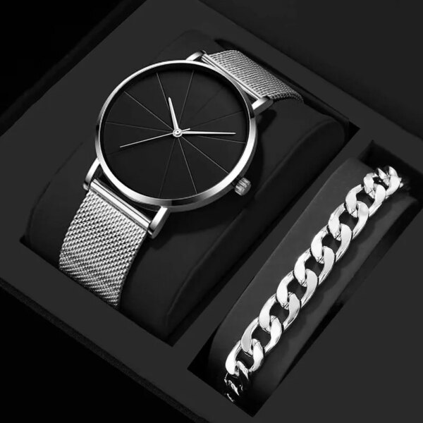 Mens Fashion Business Quartz Wristwatch Fashion Calendar Men Watch Stainless Steel Mesh Belt Men Luxury Silver Bracelet Watches