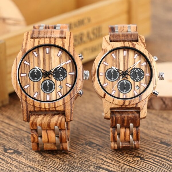 Mens Watch Wooden Watch Date Display Casual Men Luxury Wood Chronograph Sport Military Quartz Watches in Wood Gifts for Lovers