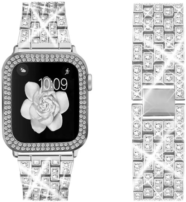 Metal Diamond Strap+Case For Apple Watch 45mm 44 mm 42mm 40mm Woman Stainless Steel Bracelet Wristband For iWatch 8 7 6 5 4 3 SE