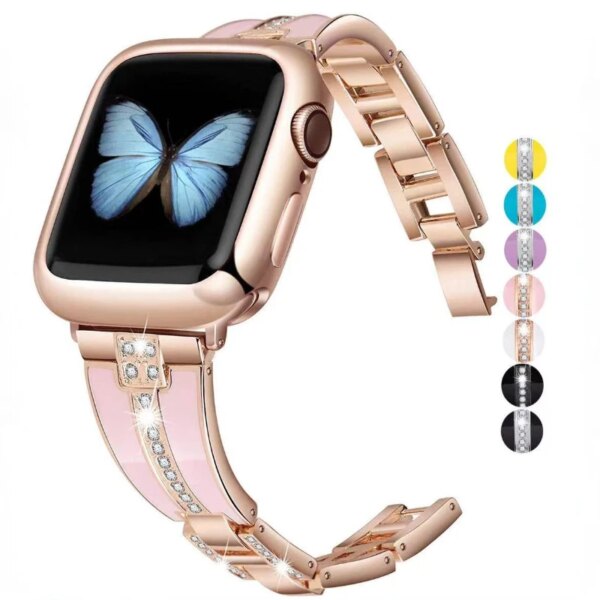 Metal Diamond Strap for Apple Watch 45mm 41mm 44mm 42mm 40mm 49mm Women Bracelet Belt for iWatch Ultra 9 8 7 6 5 4 SE2 Wristband