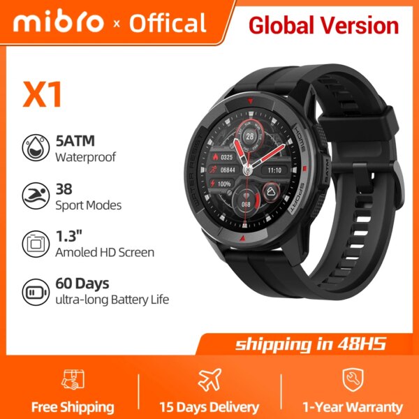 Mibro Watch X1 Global Version 350mAh Battery 1.3Inch AMOLED Screen SpO2 Measurement Bluetooth Sport Smartwatch For iOS Android