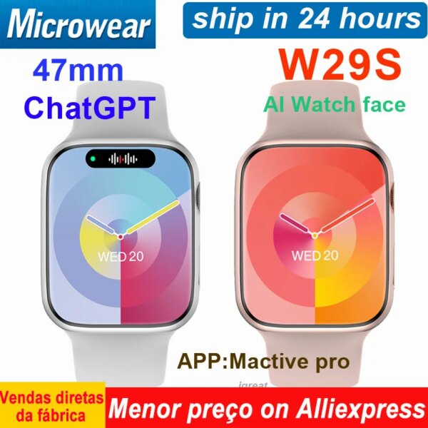 Microwear W29S ChatGPT 47mm Smart Watch Women Men AI Watch Face 2.01'' NFC ECG GPS Tracker Bluetooth Call Sports Smartwatch