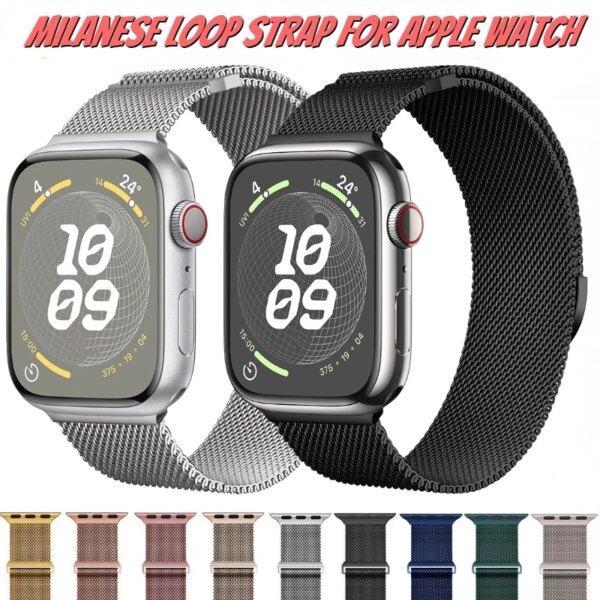 Milanese Loop Strap For Apple Watch Band Ultra 49mm 9 8 7 45mm 41mm Metal Magnetic Bracelet iWatch 6 5 4 SE 44mm 40mm 42mm 38mm