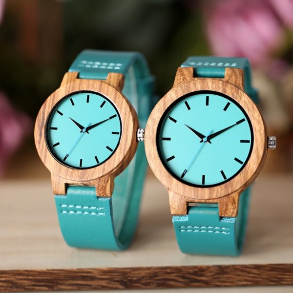 Minimalist Scale Blue Dial Quartz Wood Watches for Men Women Couple Styles Genuine Leather Lover's Wristwatches Zebrawood Watch