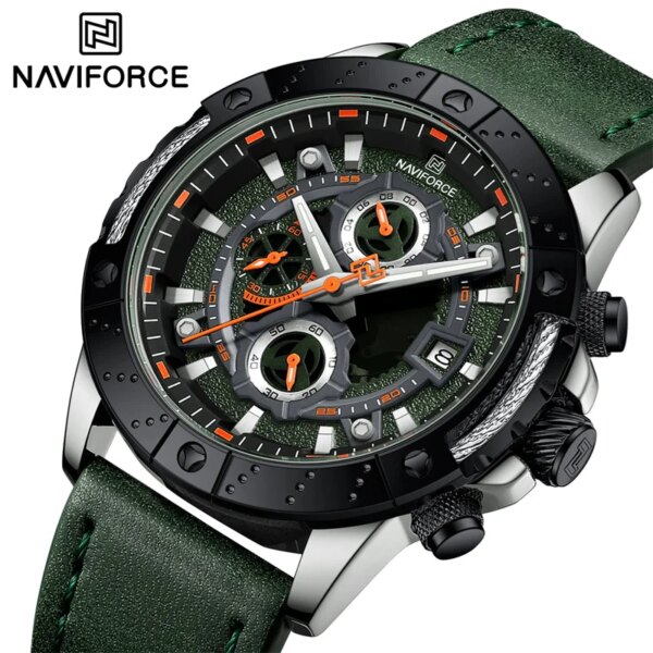 NAVIFORCE Brand Men's Sports Watch Leather Strap Military Quartz Wristwatch Waterproof Chronograph Male Clock Relogio Masculino