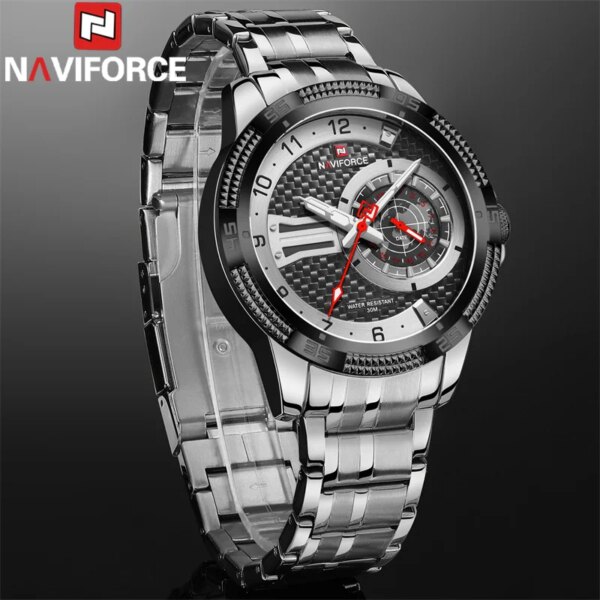 NAVIFORCE Men Wristwatch Top Brand Luxury Man Watch Silver Stainless Steel Sport Military Quartz Original Male Clock Gift 9206