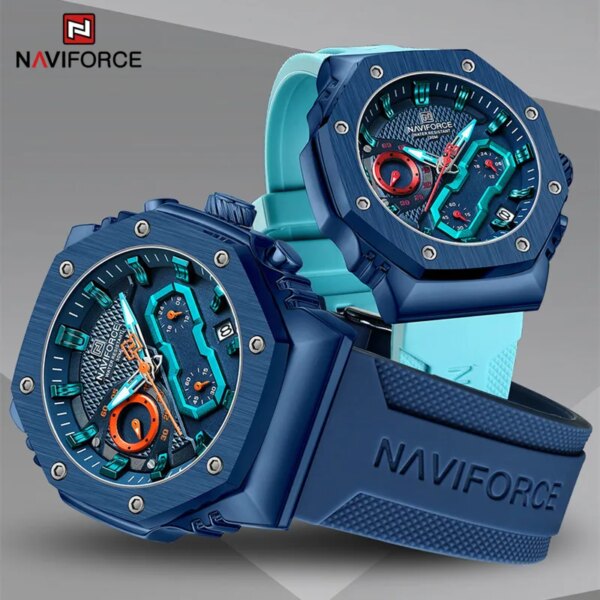 NAVIFORCE New His and Hers Quartz Watches Waterproof Silicone Strap Romantic Couple Wristwatch Lovers Luminous Chronograph Clock