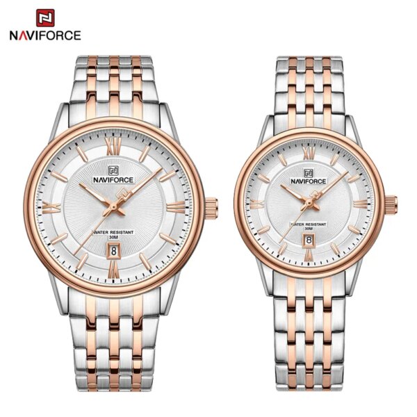 NAVIFORCE New Luxury Watches For Couple Casual Waterproof Luminous Quartz Wristwatch Male and Female Stainless Steel Strap Clock