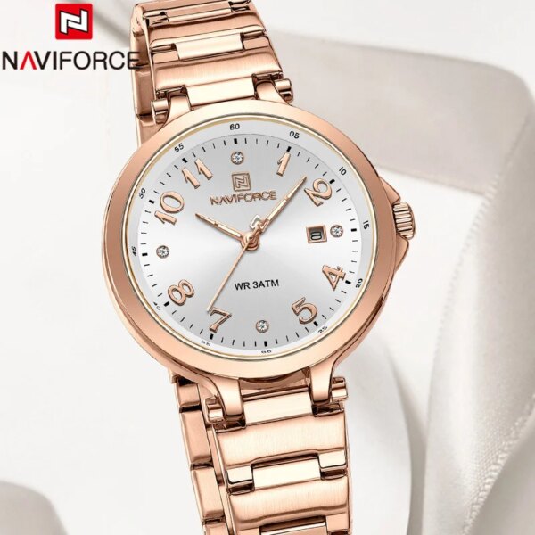 NAVIFORCE Top Luxury Brand Original Women Watch Quartz Lady Waterproof Wristwatch Stainless Steel Bracelet Female Clock 5033