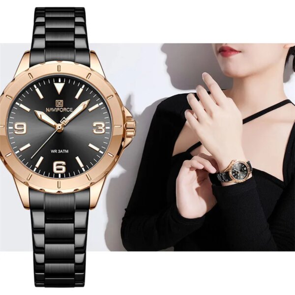 NAVIFORCE Top Luxury Brand Women Watch Quartz Lady Waterproof Wristwatch Black Rose Gold Stainless Steel Female Clock Gift 5022