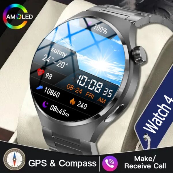 NEW 2024 Watch 4 Pro Sports Smart Watches For Men Bluetooth Call Body Temperature Blood Oxygen Smartwatch Men Music AI Voice