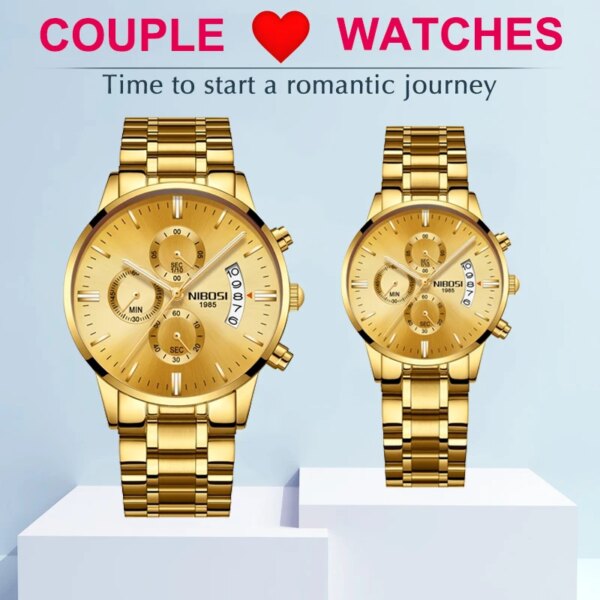 NIBOSI His Hers Watch Set Women's Men's Watch Luxury Brand Stainless Steel Waterproof Couples For Couples Relogio Masculino