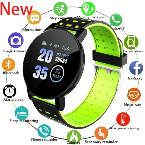 New 119 Plus Smart Watch Fitness Tracker Pedometer Blood Pressure Heart Rate Monitoring Sports For Men Women Smartwatchkafeika