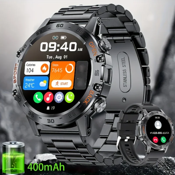 New 400mA Round Smart Watch Men AMOLED Screen Multiple Sports Fitness Watches Bluetooth Call Smartwatch Waterproof Clock+Box