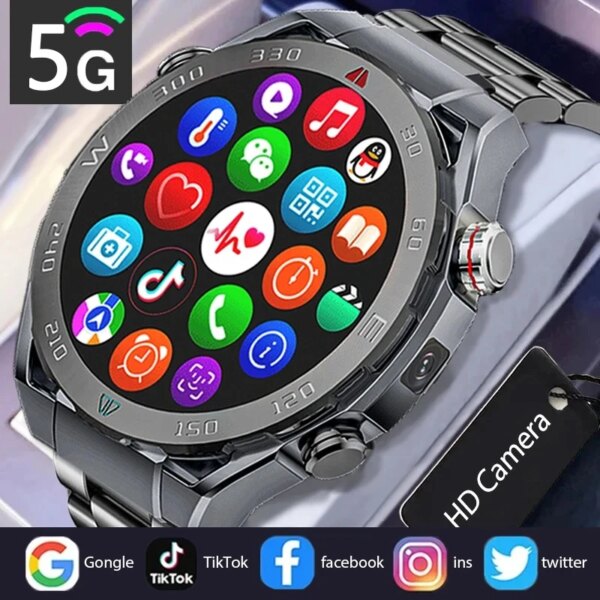 New 5G/4G SIM Card Video Call Smart Watch Men GPS Positioning 2G+16G Heart Rate Health Monitoring HD Camera Sports Fitness Watch