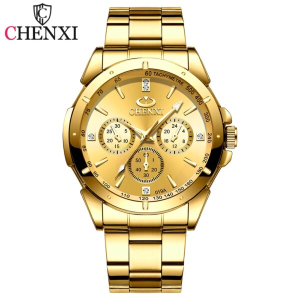 New CHENXI Luxury Golden Dial Mens Watches Fashion Quartz Watch Men Stainless Steel Waterproof Business Clock Man Wrist Watches