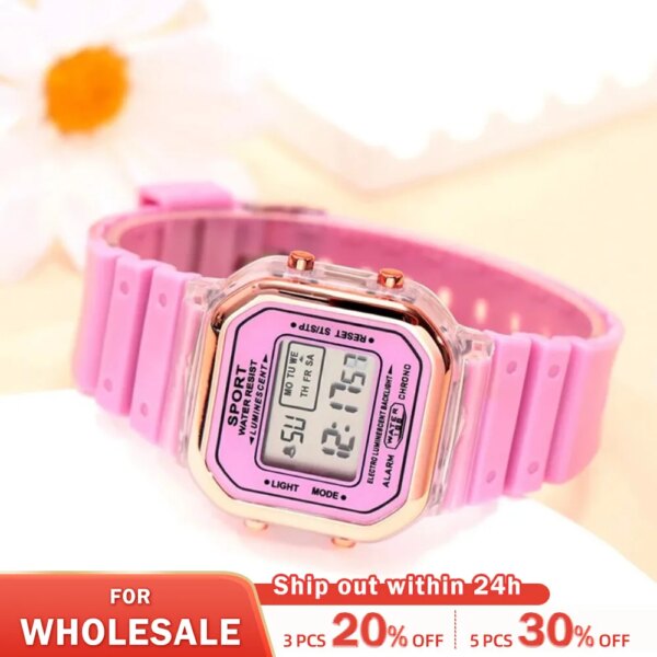 New Fashion Digital Student Transparent Electronic Watch Candy Multicolor LED Women Men Sports Waterproof Watches Clock Gift