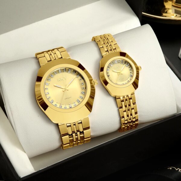 New Golden Luxury Quartz Men Women Watches Gold Bracelet Wrist Watches Full Steel Fashion Creative Female Male Clock Gift 2024