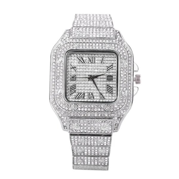 New Iced Out Women Men Watch Square Diamondd Black Numbers Quartz Luxury Hip Hop Wrist Watches Roman Clock Relogio Masculino