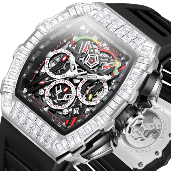 New Luxury Men's Watch ONOLA Unique Fashion Diamond Inlaid Design Automatic Mechanical Waterproof Tape Watch Men