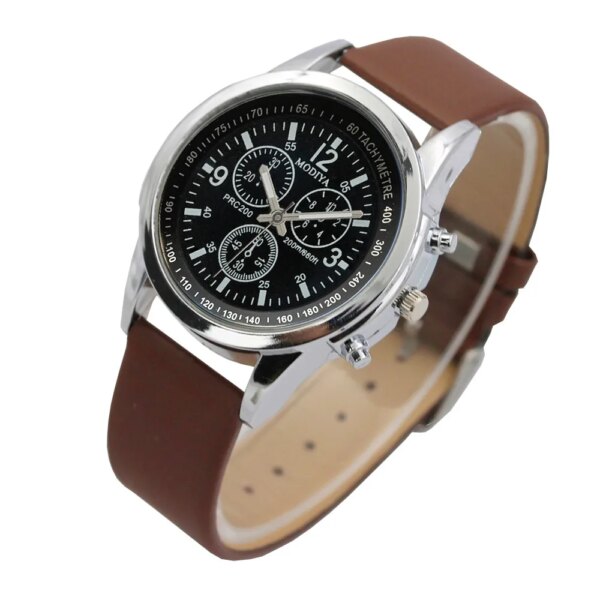 New Men'S Three Eye Watch Stainless Steel Leather Quartz Watch, Men'S Business Watch Calendar Glow Date Men'S Leisure Watch